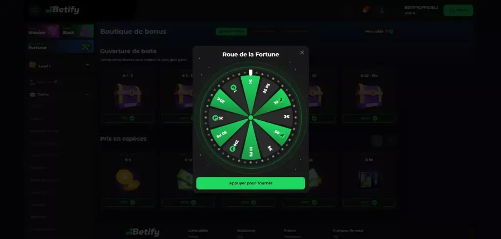 betify roue de la fortune 70